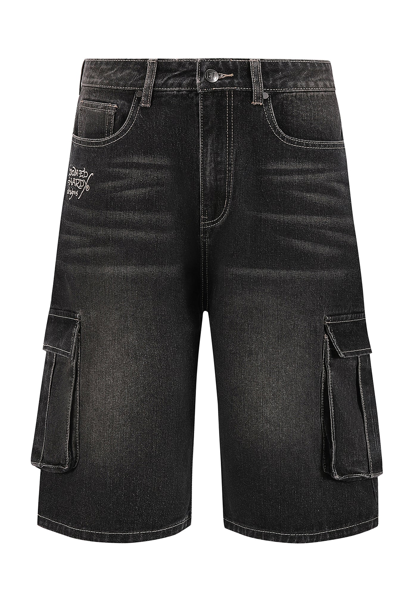 ED HARDY - Skull Dagger Thru Snake Denim Cargo Jorts Shorts - Black