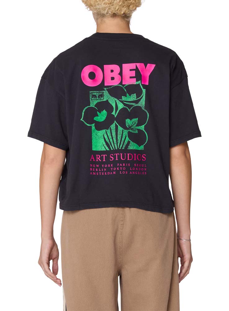OBEY - Women Art Studio Flowers Crop Tee - Digital Black