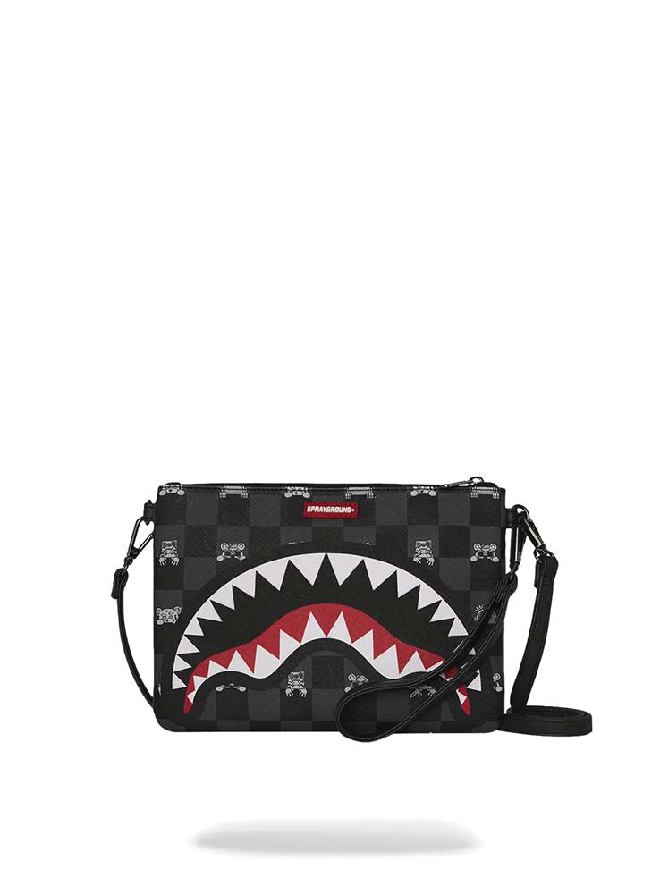 SPRAYGROUND - Grey Peeking Character Check Crossbody Pouchette - Black