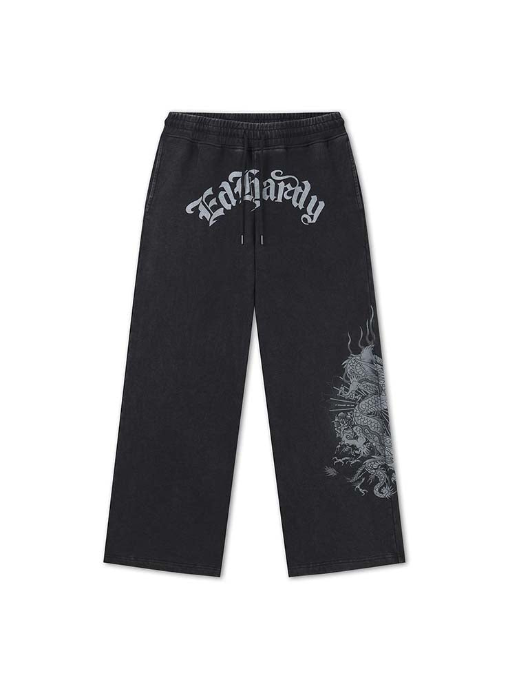 ED HARDY - Gothic Flaming Dragon Acid Wash Relaxed Jogger - Black