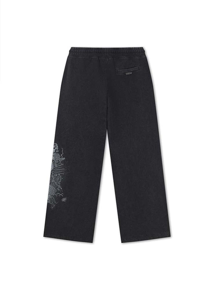 ED HARDY - Gothic Flaming Dragon Acid Wash Relaxed Jogger - Black
