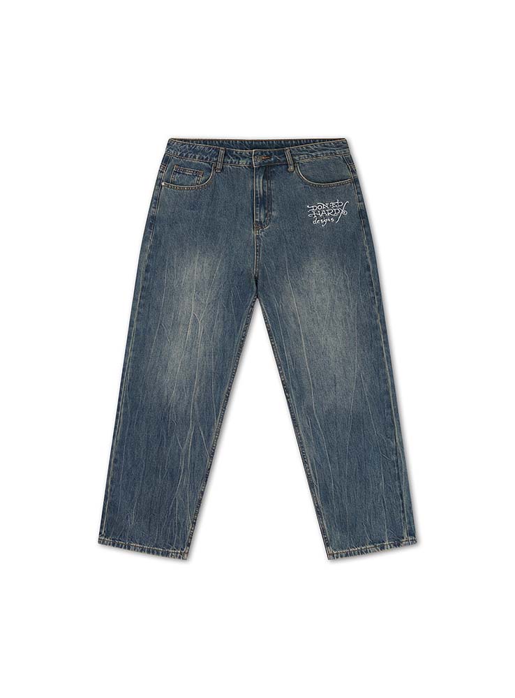 ED HARDY - Flying Skull Pu Applique Relaxed Jeans - Dark Blue