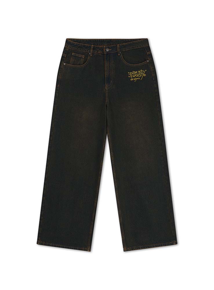 ED HARDY - Slithering Dragon Embroidered Xxtra Jeans - Sandy Black