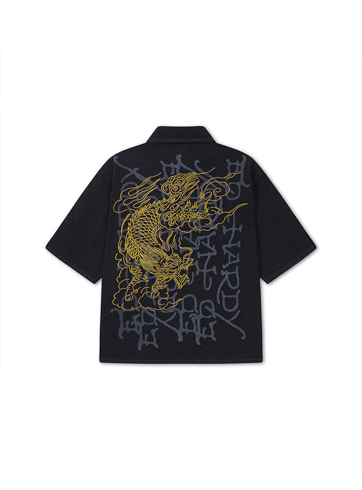 ED HARDY - Soaring Dragon Graphic Denim relaxed Shirt - Indigo